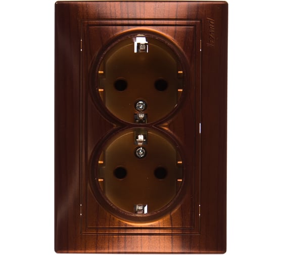 Изображение товара Двойная розетка Lezard MIRA, с заземлением, керамика, махагон 701-0505-127