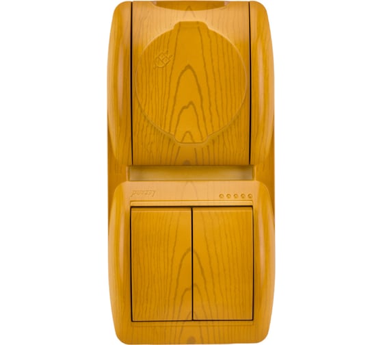 Изображение товара 2-х клавишный выключатель и розетка с крышкой Lezard NATA ольха, вертикальный 710-0700-173