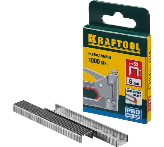 Изображение товара Скобы для степлера KRAFTOOL тип 53 (A /10 /JT21) 6 мм, 1000 шт, калибр 23GA, 31670-06