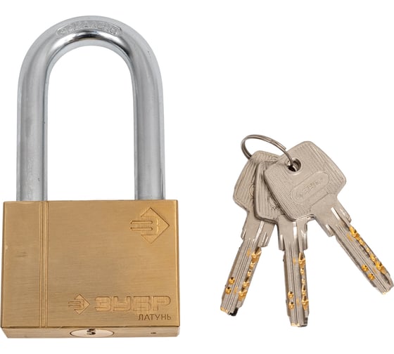 Изображение товара Навесной замок ЗУБР латунный корпус, удлиненная дужка, 60 мм 37299-60-1
