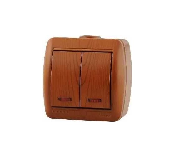 Изображение товара Двойной выключатель Lezard NATA, с подсветкой, сосна 710-0800-112