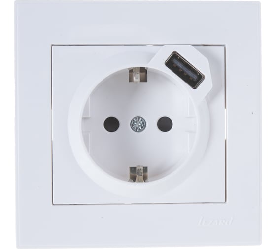 Изображение товара Розетка + USB-разъём Lezard RAIN, с заземлением, белый, 703-0202-181