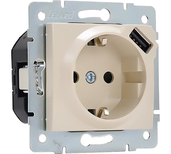 Изображение товара Розетка + USB-разъём Lezard KARINA с заземлением, кремовая 707-0388-181