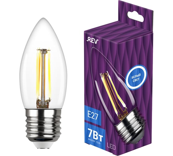Изображение товара Светодиодная филоментная лампа REV C37 E27 7W, 4000K 32489 8
