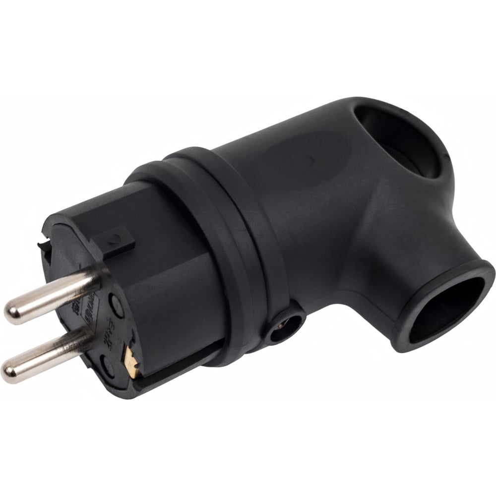 Изображение товара Угловая вилка IN HOME Schuko с заземлением каучук 16А IP44 черная 9220