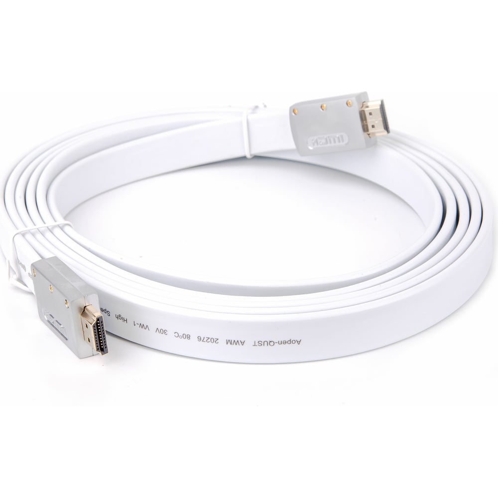 фото Кабель hdmi aopen/qust 19m/m ver 2.0, 3m серебряно-белый flat acg568f-s-3m