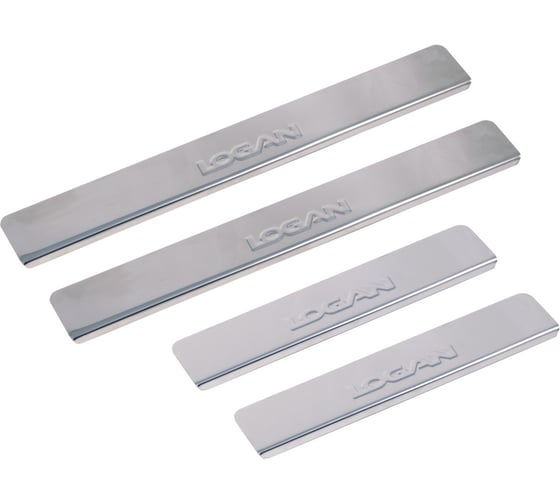 Изображение товара Накладки внутренних порогов DolleX RENAULT Logan 2014->, штамп LOGAN нержавеющая сталь комплект 4 шт. NPS-094