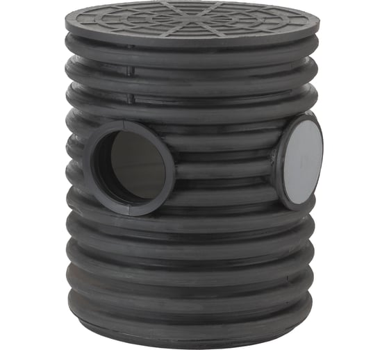 Изображение товара Колодец дренажный смотровой Рувинил 460/400x1000 мм с тремя выходами 110 мм, дном и полимерной крышкой КДС-460х1000