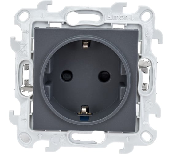 Изображение товара Розетка Simon 2К+З с защитными шторками Push&Go, графит 2420432-038