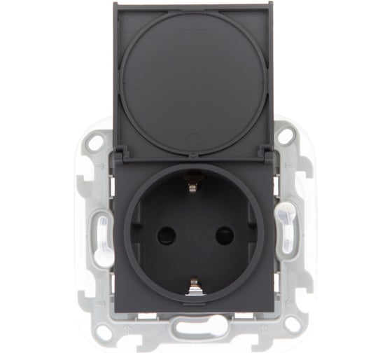 Изображение товара Розетка Simon 2К+З IP44 Push&Go, графит 2420448-038
