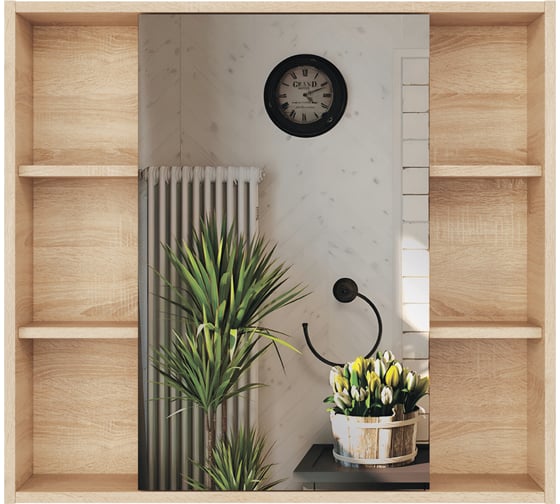 Изображение товара Зеркальный шкаф подвесной Sanstar Graffa 80 для ванной комнаты Дуб вотан, графит софт 446.1-2.4.1.ЛАВ