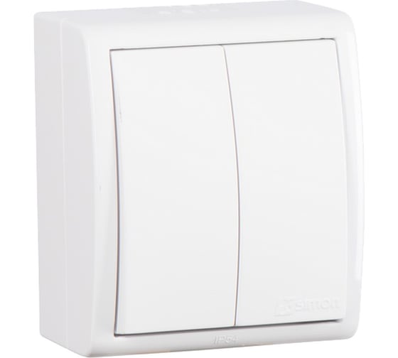 Изображение товара Двухклавишный выключатель Simon IP54, 10А 250В, винтовой зажим, S15 Aqua, белый 1594398-030