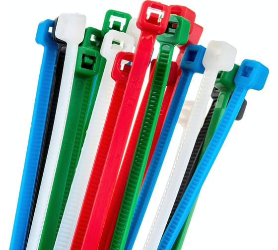Изображение товара Нейлоновая кабельная стяжка REXANT 250x3,6мм, набор 5 цветов 25 шт/уп 07-0258-25
