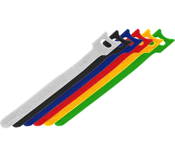 Изображение товара Набор многоразовых хомутов на липучке REXANT 210х16мм, цветные 12 шт 07-7210