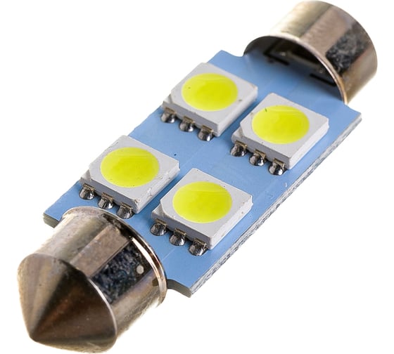 Изображение товара Автолампа SKYWAY диод T11 C5W 12V 4 SMD Блистер c цоколем 1-конт Белая компл. 2 шт. Салон, номер S08201353