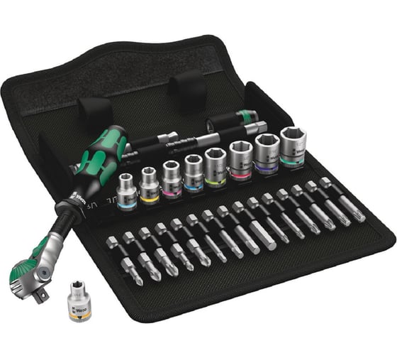 Изображение товара Набор инструмента WERA 8100 SA 9 Zyklop Speed трещотка 1/4, биты, головки, дюймовый, 28 пр. WE-004019