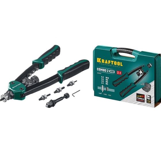 Изображение товара Заклепочник KRAFTOOL Combo2-M10 комбинированный двуручный в кейсе, резьбовые заклепки М5-М10, 31181
