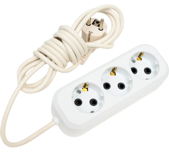 Изображение товара Удлинитель STEKKER 3-местный с/з HM01-31-03, 3м, 3x0,75, серия Home (У10-002), белый 39214