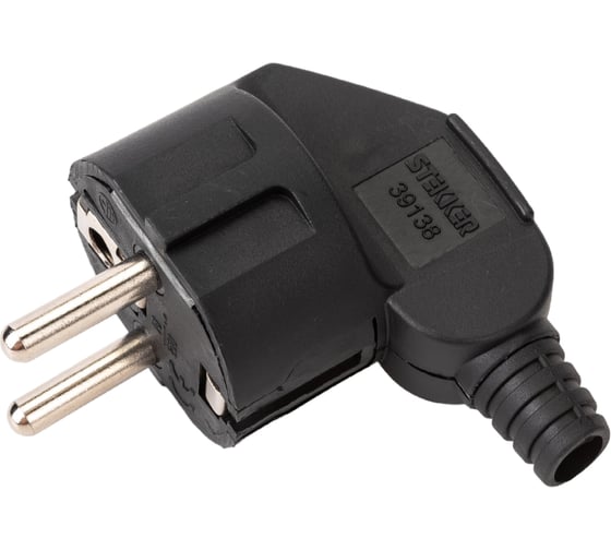 Изображение товара Угловая вилка STEKKER с заземляющим контактом, пластик 250В, 16A, IP20, черная, PPG16-41-202 39138