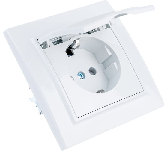 Изображение товара Розетка STEKKER 1-местная с/з с крышкой, 220В, 16А с защитной шторкой, серия Эрна, белая 39052