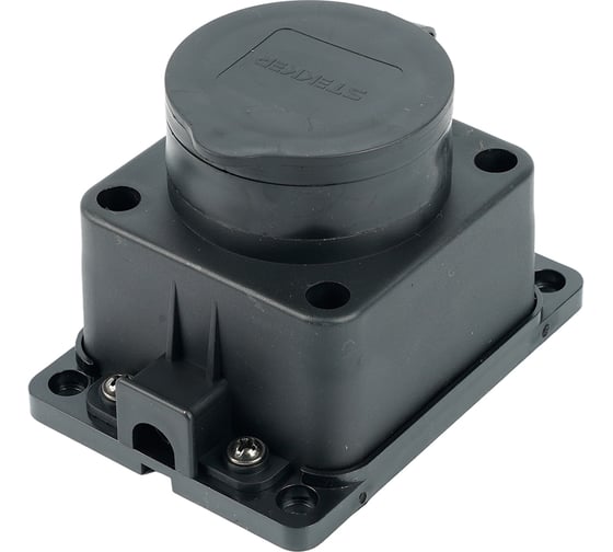 Изображение товара Настенная одноместная розетка STEKKER с заземляющим контактом, каучук 230В, 16А, IP44, черная RST16-31-44 39018