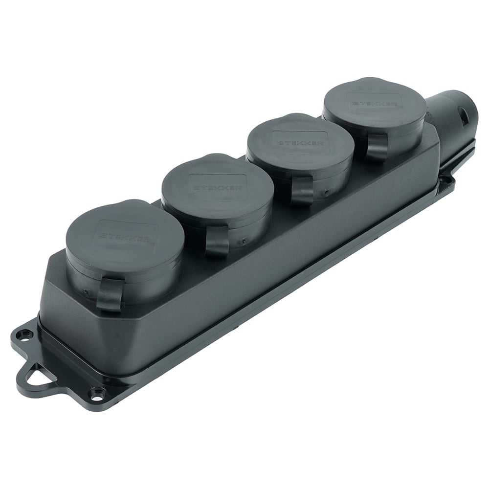 Изображение товара Розетка STEKKER RST16-24-44 четырехместная с заземлителем 230В IP44 черная