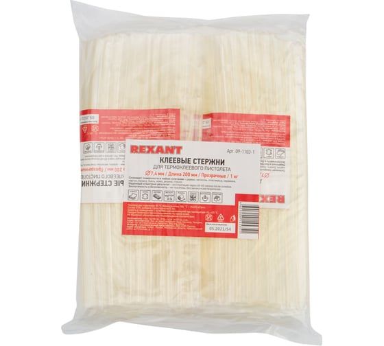 Изображение товара Клеевые стержни (1 кг; 7.4 мм; 200 мм) прозрачные REXANT 09-1103-1