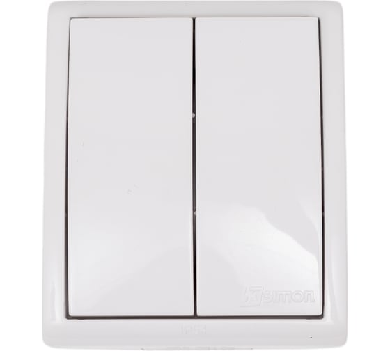 Изображение товара Двухклавишный выключатель Simon с подсветкой, IP54, 10А 250В, S15 Aqua 1594399-030