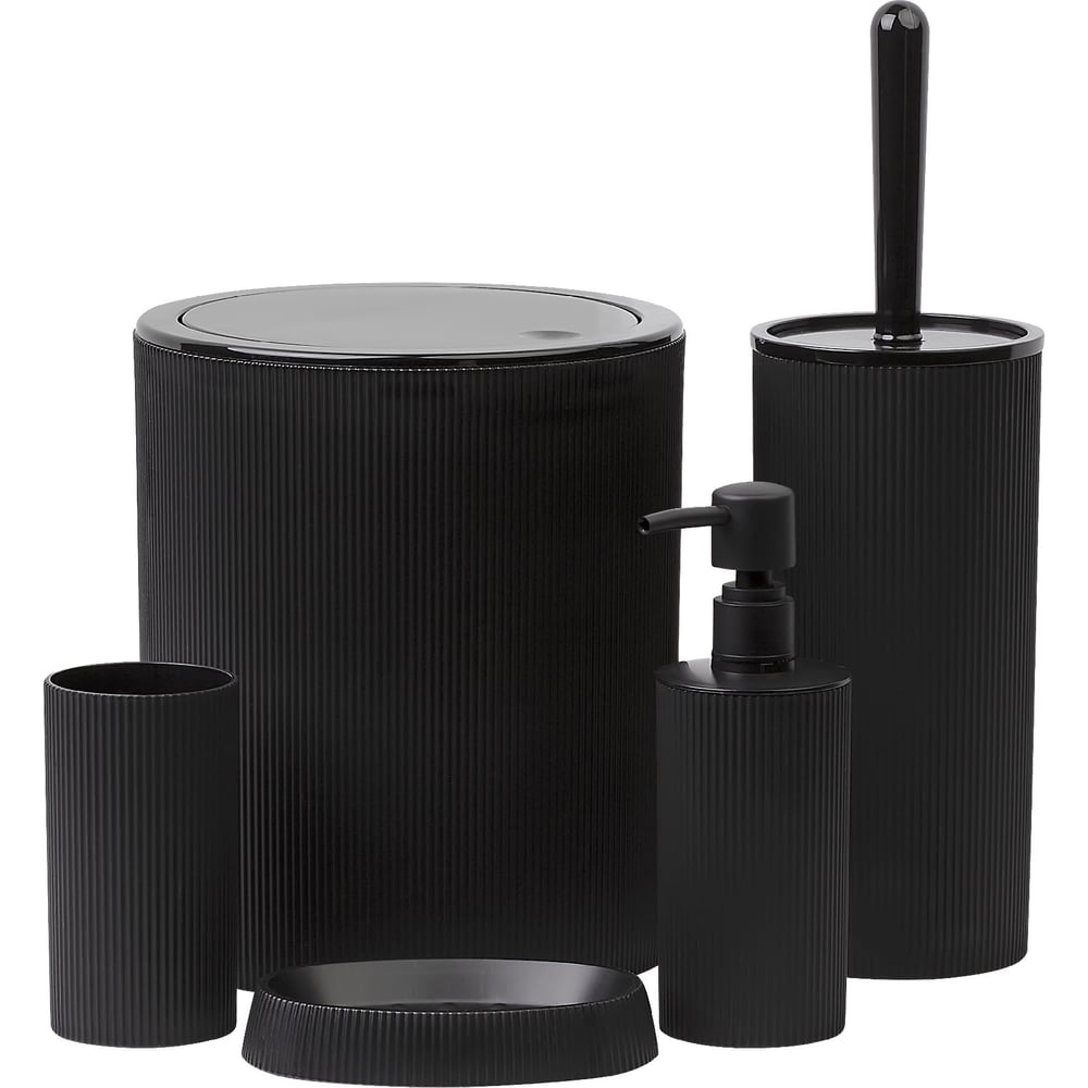 Изображение товара Набор FIXSEN "BLUR" 5 предметов черный - ведро, ёршик, мыльница, стакан, дозатор