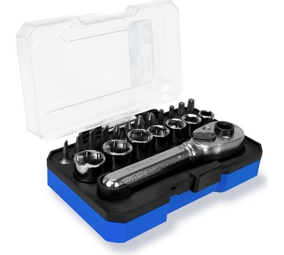 Изображение товара Набор бит vertextools 20 предметов, трещотка, головки 0033-20