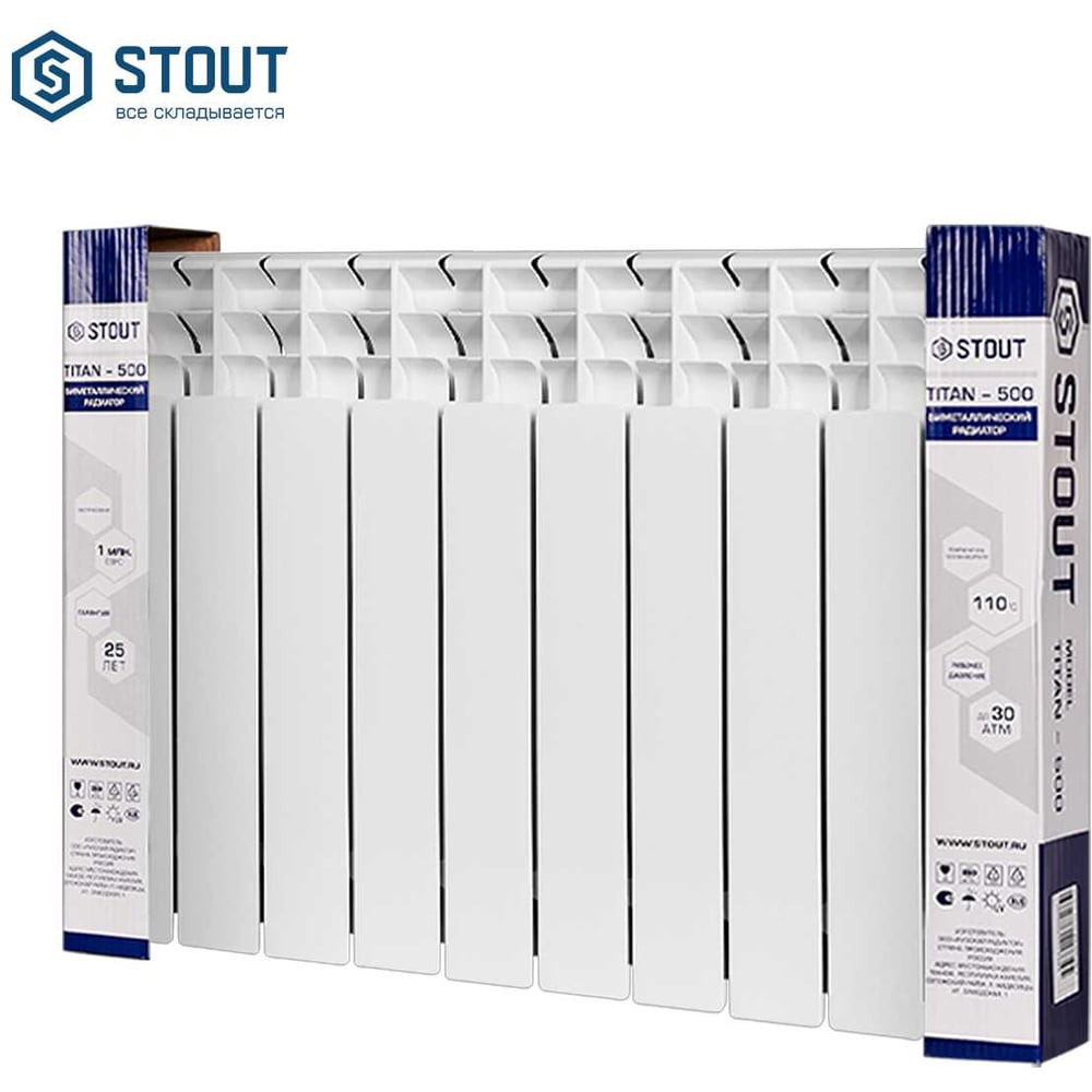 Изображение товара Биметаллический радиатор STOUT SRB-3310-050010 TITAN 500 10 секций, боковое подключение RG0092N2BGL6JI