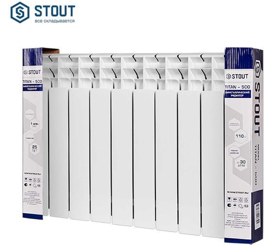 Изображение товара Биметаллический радиатор STOUT SRB-3310-050010 TITAN 500 10 секций, боковое подключение RG0092N2BGL6JI