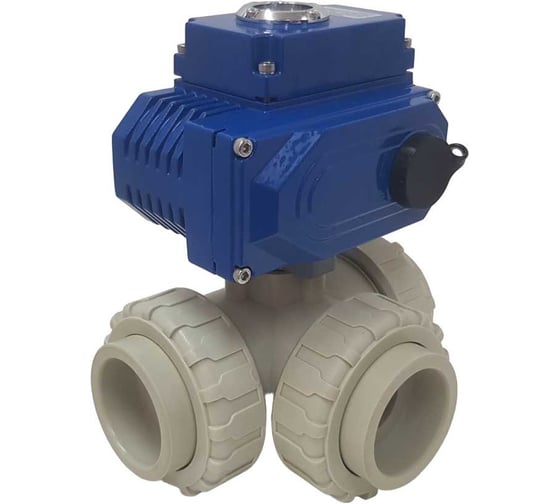 Изображение товара Трехходовой полипропиленовый шаровый кран TECHNO 3040PP-NP50DF24V DN40, с электроприводом 50Нм, 24В, управление открыто/закрыто 663402