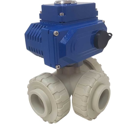 Изображение товара Трехходовой полипропиленовый шаровый кран TECHNO 3050PP-NP50DF230V DN50, с электроприводом 50Нм, 230В, управление открыто/закрыто 663501