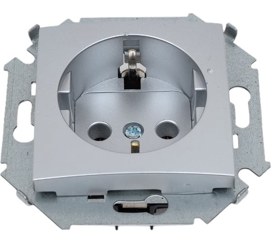 Изображение товара Розетка Simon с заземлением Schuko, 16А 250В, винтовой зажим, алюминий 1591432-033