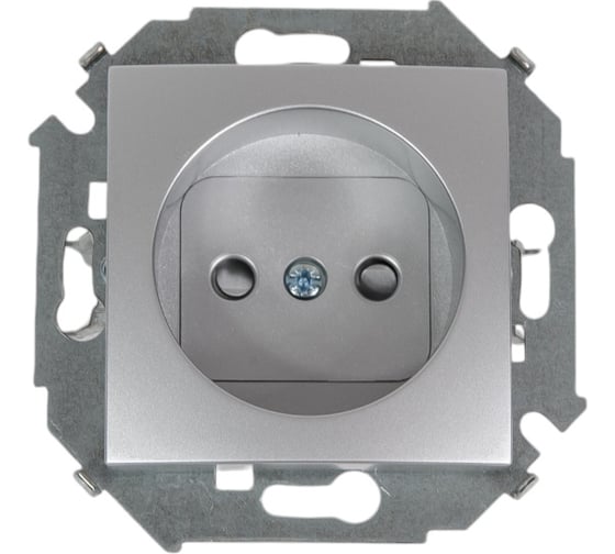 Изображение товара Розетка Simon без заземления со шторками, 16А, 250В, винтовой зажим, алюминий 1591444-033