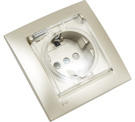 Изображение товара Розетка Simon с заземлением Schuko со шторками, с крышкой, IP44, 16А, 250В, винтовой зажим, шампань 1590450-034