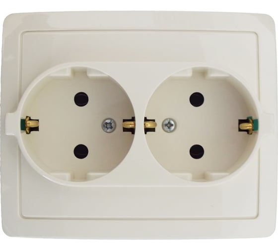 Изображение товара Двойная розетка Simon с заземлением Schuko, винтовой зажим, 16А 250В, слоновая кость 1590456-031