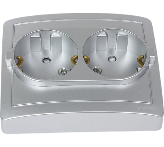 Изображение товара Двойная розетка Simon с заземлением Schuko с защитными шторками, 16А 250В, алюминий 1590451-033