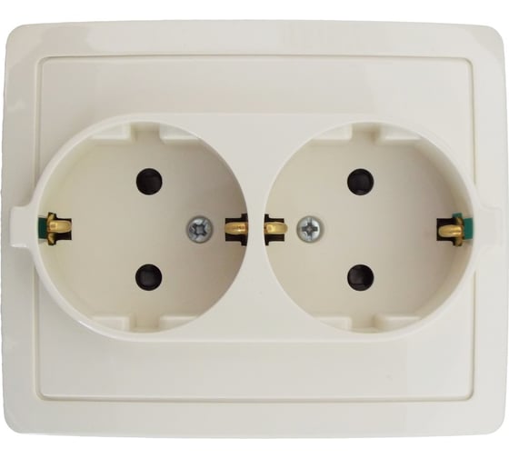 Изображение товара Двойная розетка Simon с заземлением, Schuko с защитными шторками, 16А 250В, слоновая кость 1590451-031