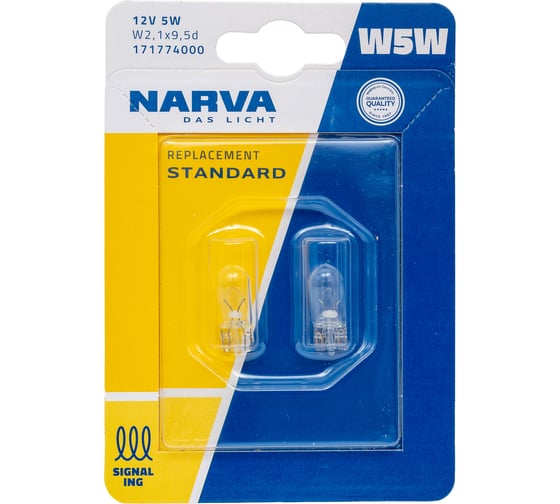 Изображение товара Автолампа NARVA W5W W2.1x9.5d блистер, 2шт 12V 1 10 171774000