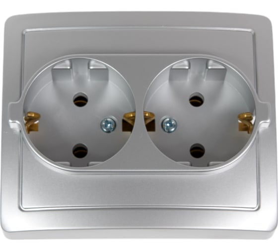 Изображение товара Двойная розетка Simon с заземлением, Schuko, винтовой зажим, 16А, 250В, алюминий 1590456-033