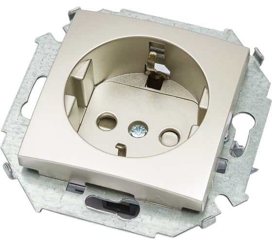 Изображение товара Розетка Simon с заземлением, Schuko, со шторками, 16А, 250В, винтовой зажим, шампань 1591443-034