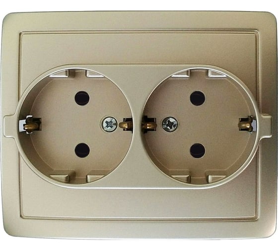Изображение товара Двойная розетка Simon с заземлением, Schuko, винтовой зажим, 16А, 250В, шампань 1590456-034