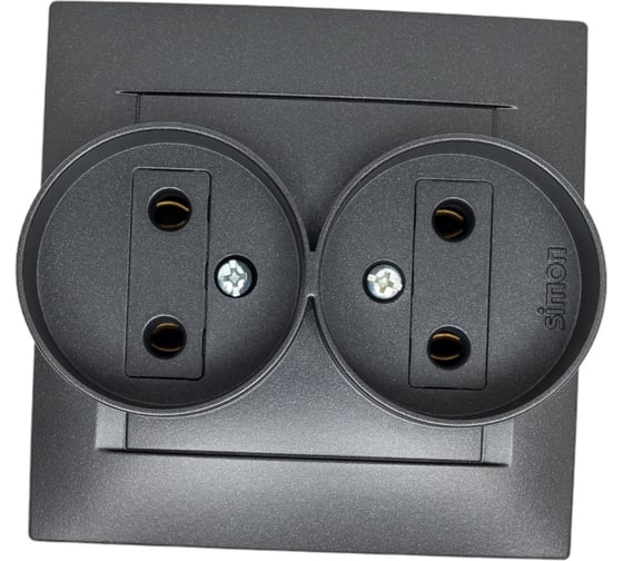 Изображение товара Двойная розетка Simon без заземления, 16А, 250В, винтовой зажим, графит 1590457-038