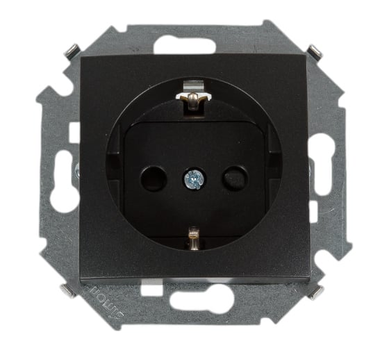 Изображение товара Розетка Simon с заземлением, Schuko, со шторками, 16А, 250В, винтовой зажим, графит 1591443-038