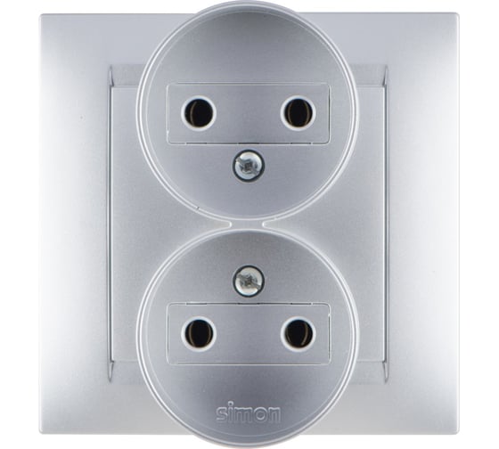 Изображение товара Двойная розетка Simon без заземления, 16А, 250В, винтовой зажим, алюминий 1590457-033