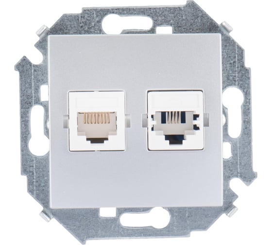 Изображение товара Телефонная + компьютерная розетка Simon RJ11+RJ45 категория 5е, Systimax, алюминий 1591590-033