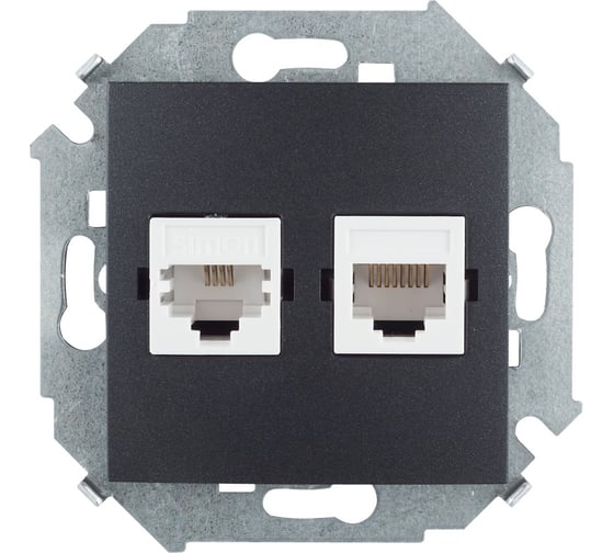 Изображение товара Телефонная + компьютерная розетка Simon RJ11+RJ45 категория 5е, Systimax, графит 1591590-038