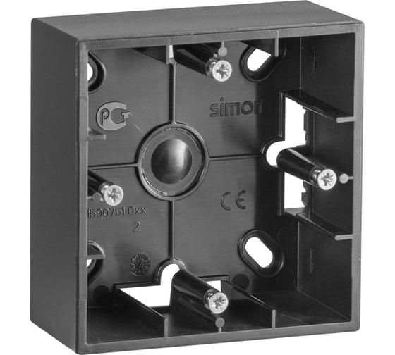 Изображение товара Монтажная коробка Simon для накладного монтажа, 1 пост, графит 1590751-038